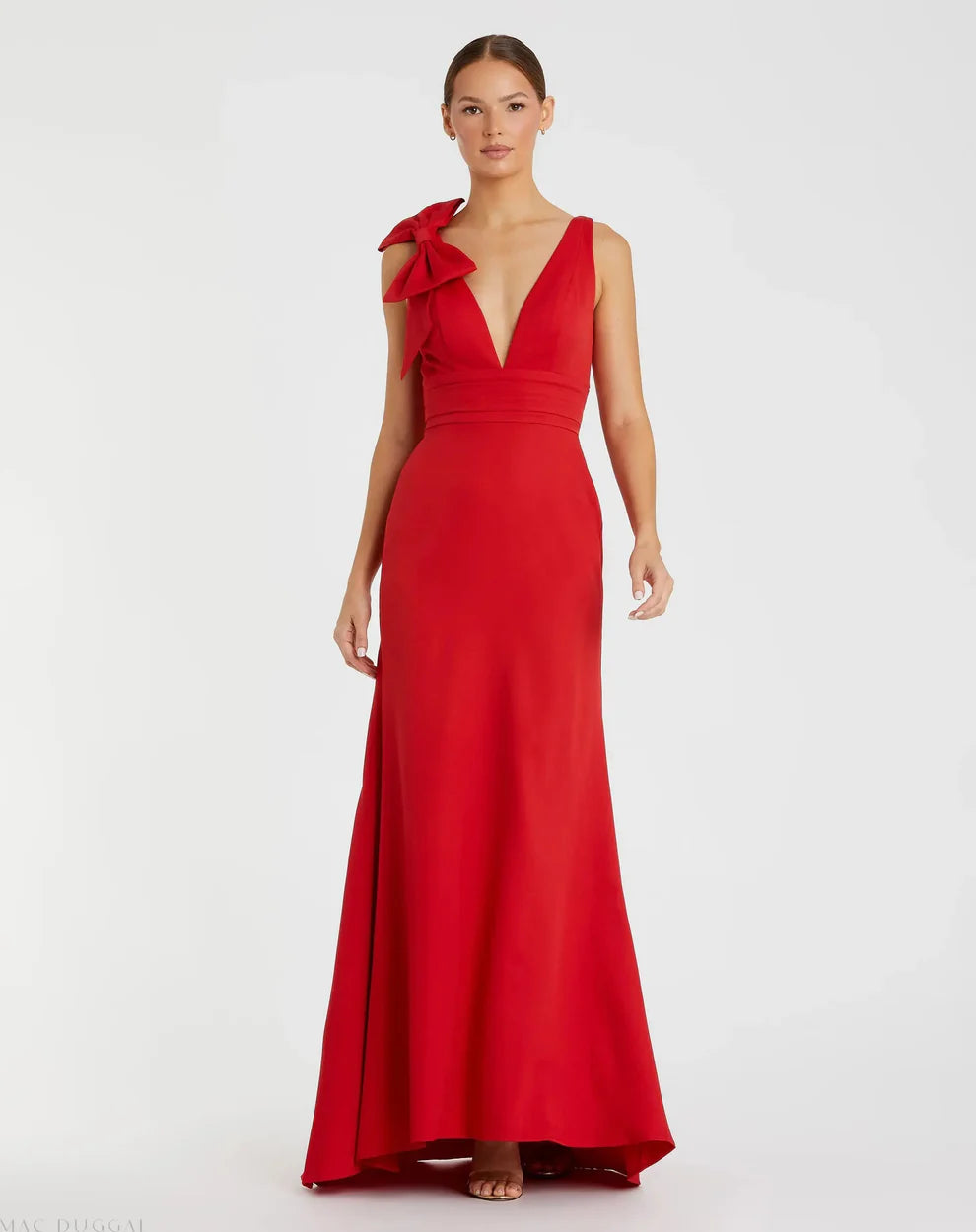Mac Duggal 49454 Black Sleeveless V Neck Bow Detail Mermaid Gown