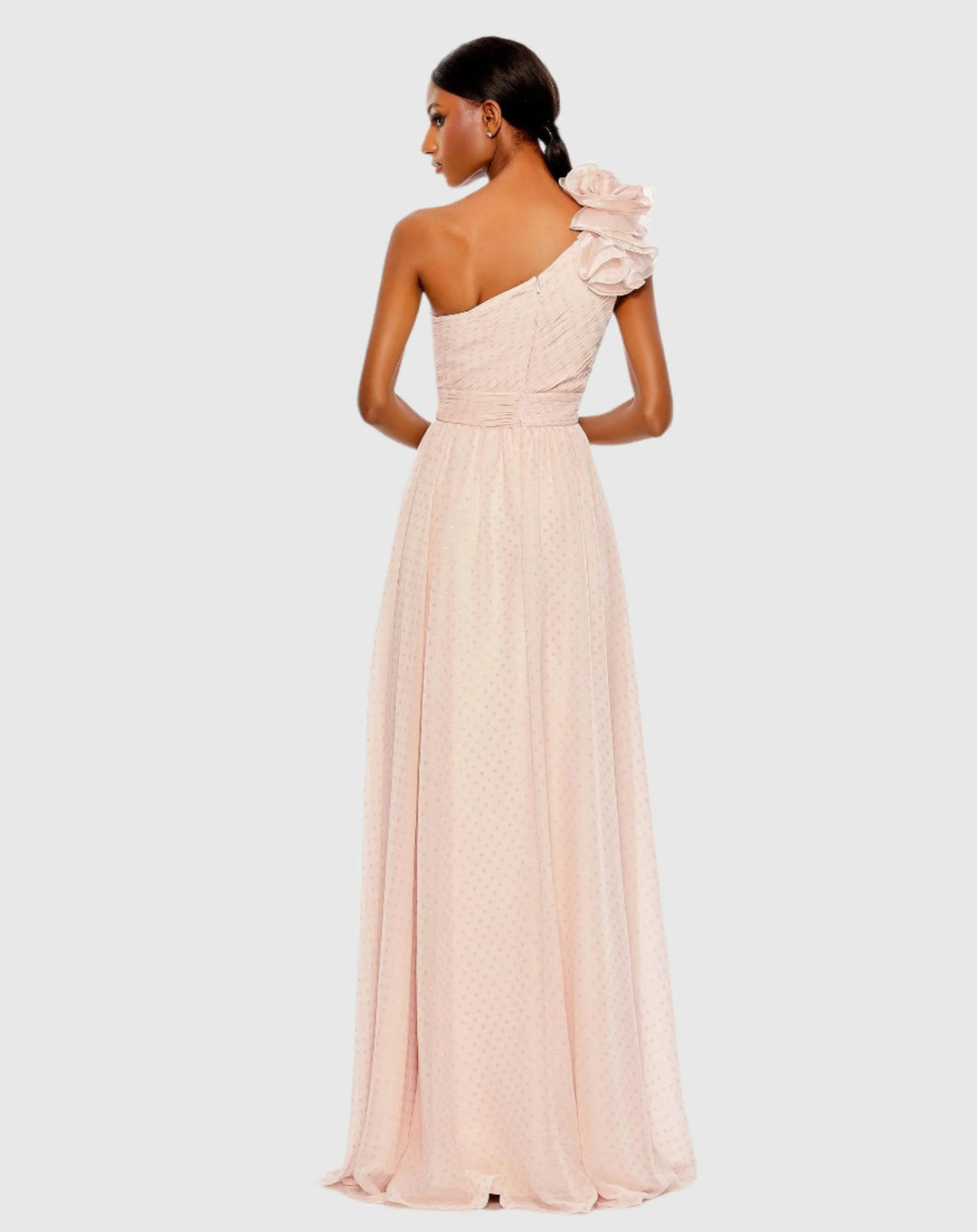 Mac Duggal 49536 One Shoulder Polka Dot Chiffon Gown With Ruffle Detail