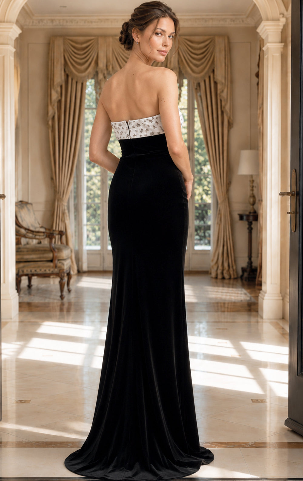 Jovani 49583 contrast band gown, closed back