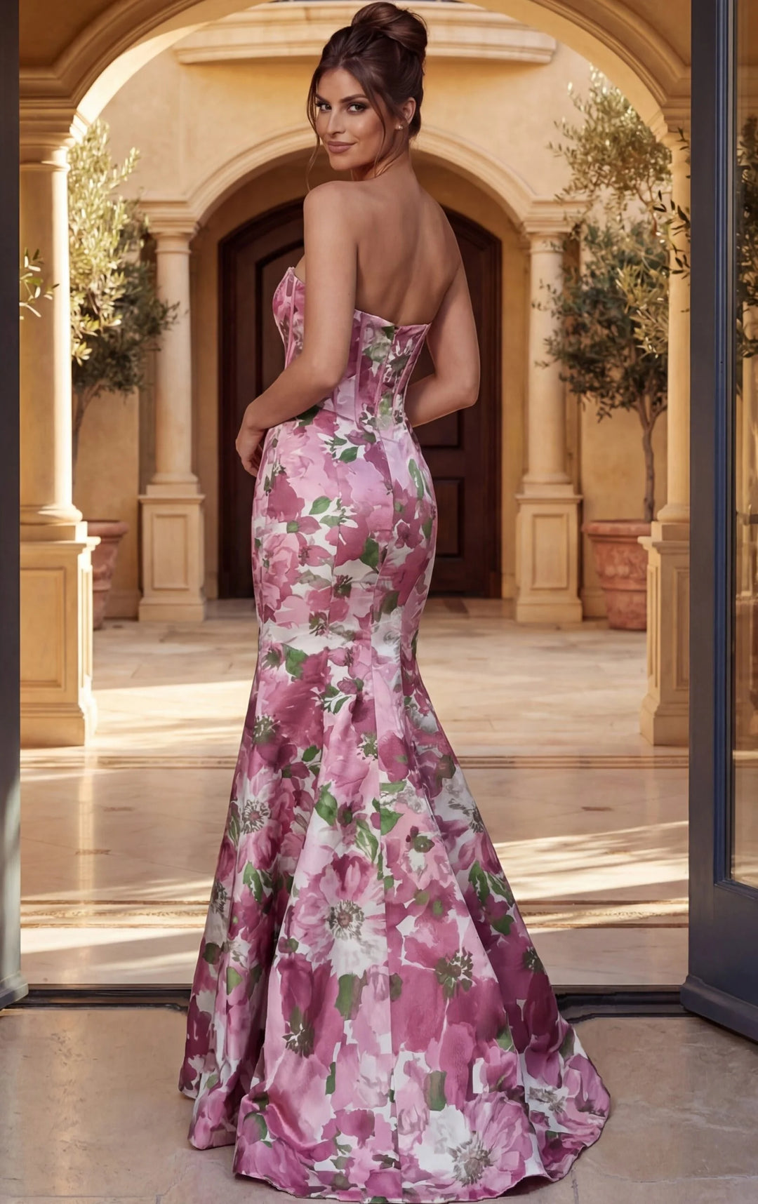 Jovani 49637 Strapless Floral Mermaid Gown with Corset - FOSTANI.com