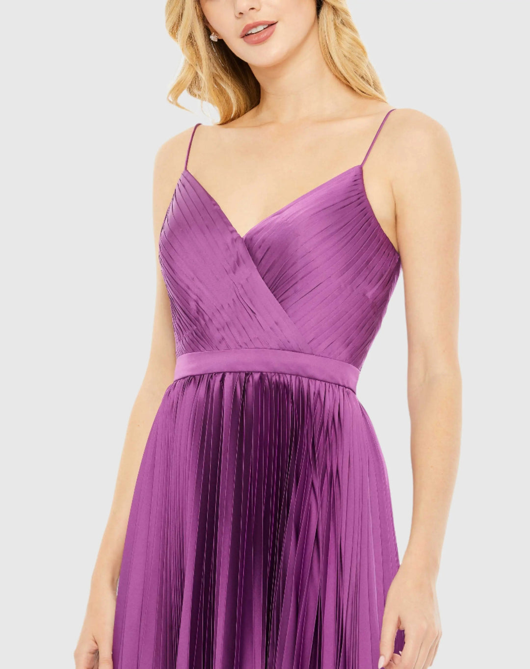 Mac Duggal 49637 Pleated Satin Flowy Midi Dress