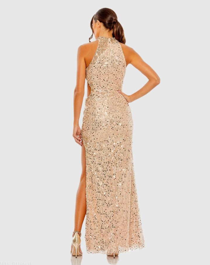 Mac Duggal 49679 Side Cut Out High Neck Sequin Gown