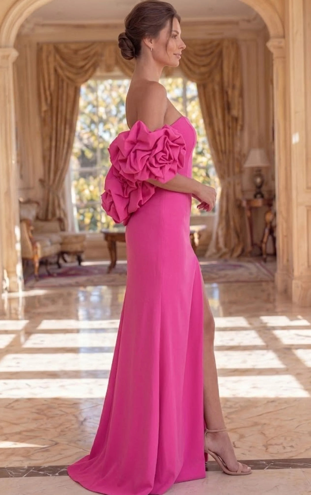 Jovani 49901 Strapless Gown With Floral Sleeve Accents - FOSTANI.com