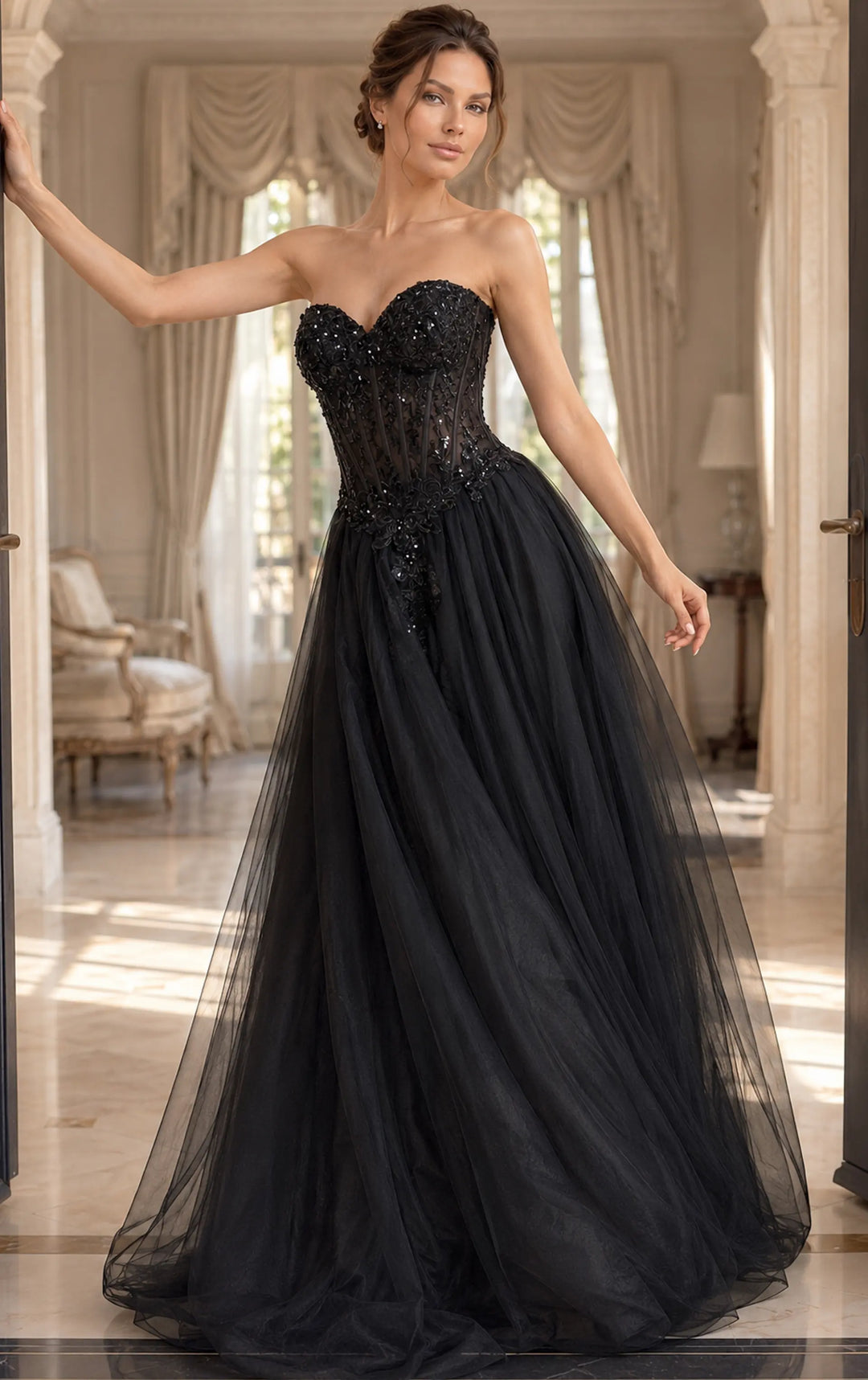 Jovani 50011 sweetheart beaded corset ball gown front view