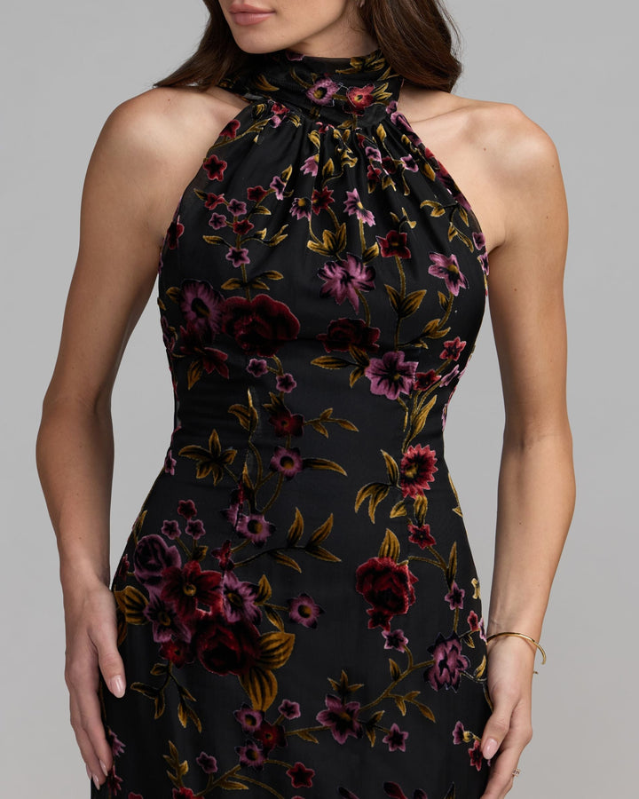 Mac Duggal 50174 Floral Burnout Velvet Halter Gown