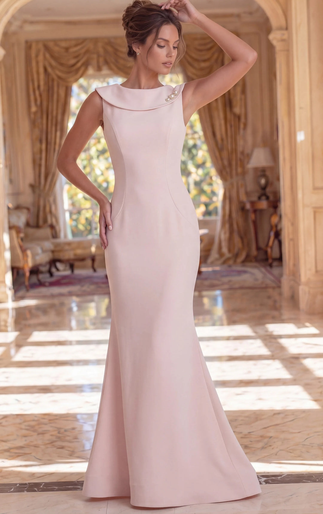 Jovani 50300 Sleeveless Fitted Gown With Pearl Accent Neckline - FOSTANI.com