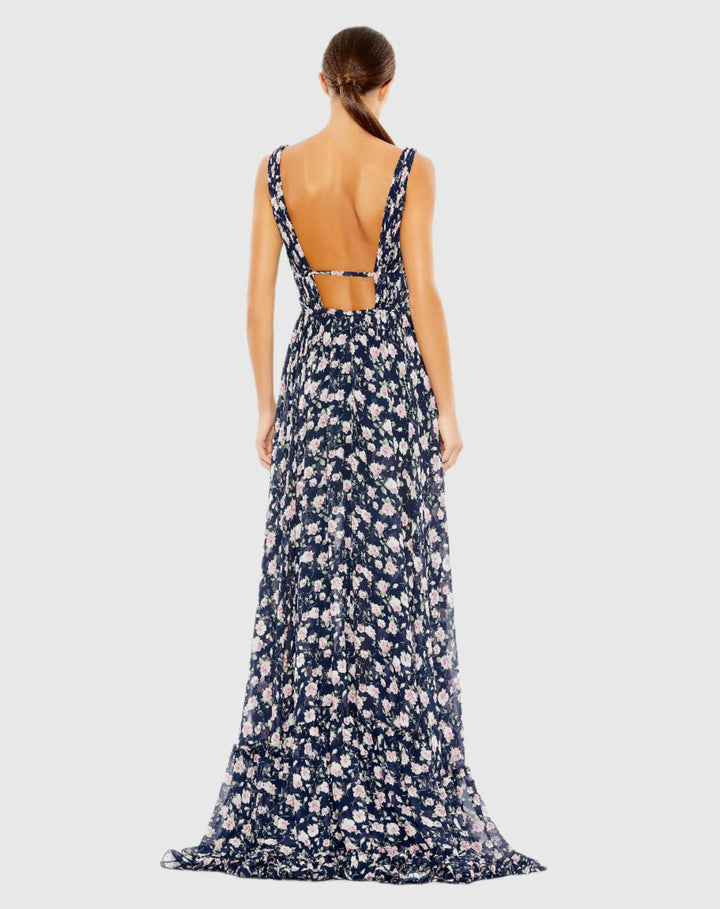 Mac Duggal 50659 Multicolor Floral Print Sleeveless Ruffled High-Low Gown