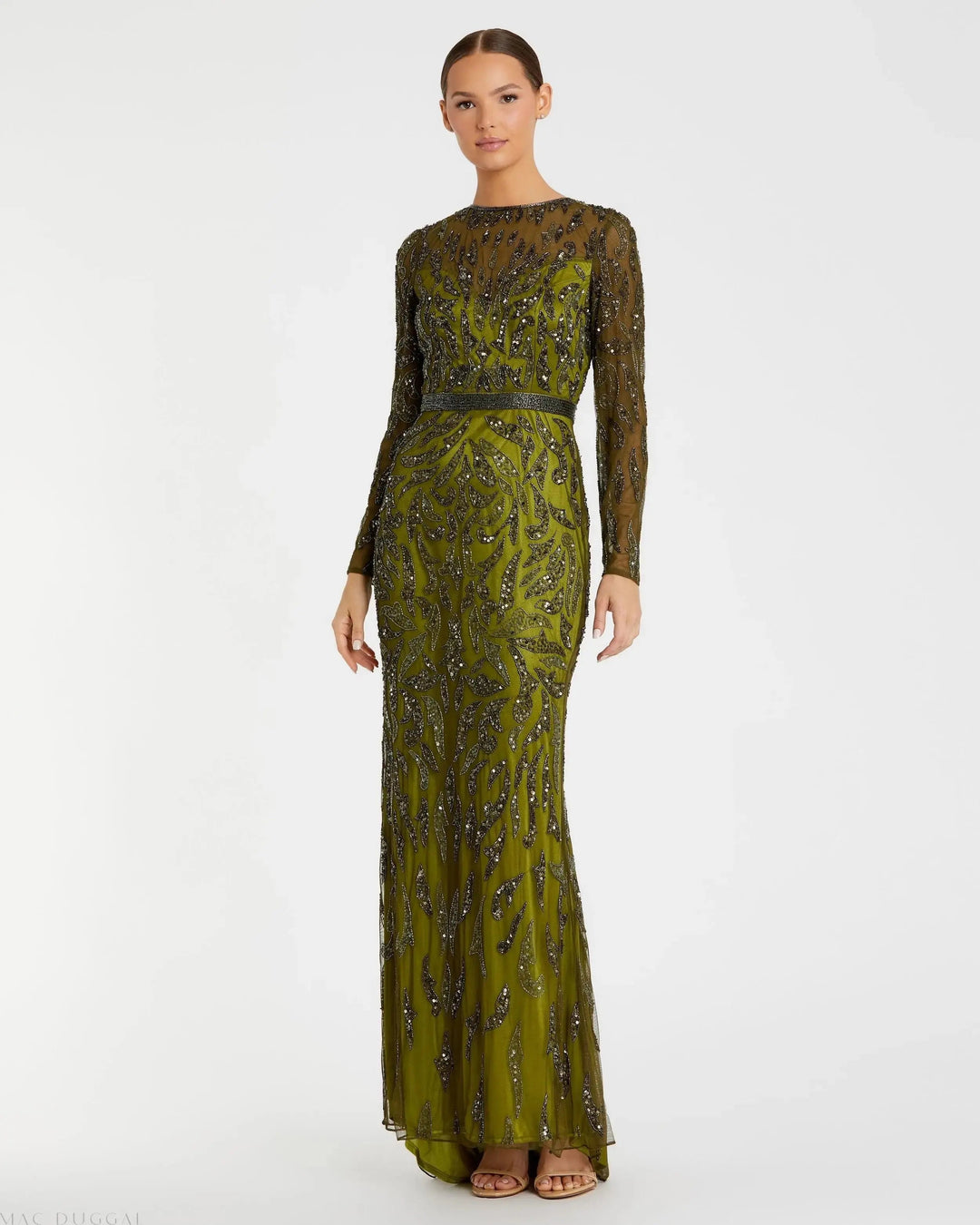 Mac Duggal 5124 Long Sleeve Beaded Evening Gown