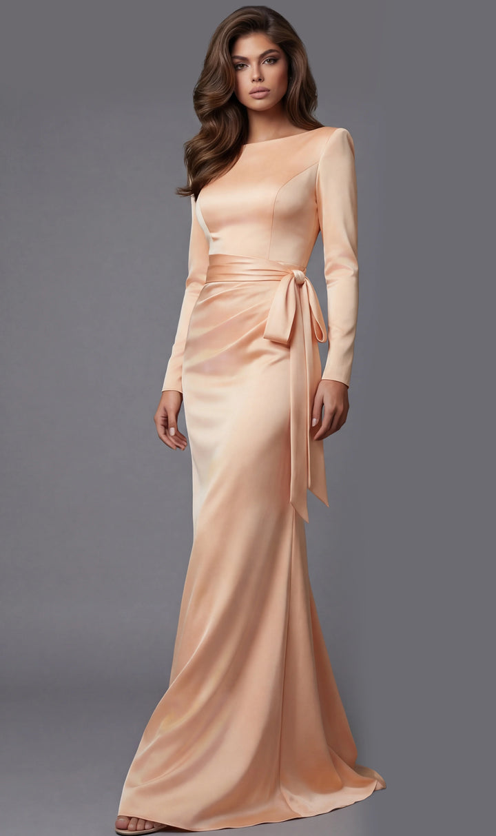 Jovani 51618 Elegant Long Sleeve Evening Gown With Side Tie Detail - FOSTANI.com