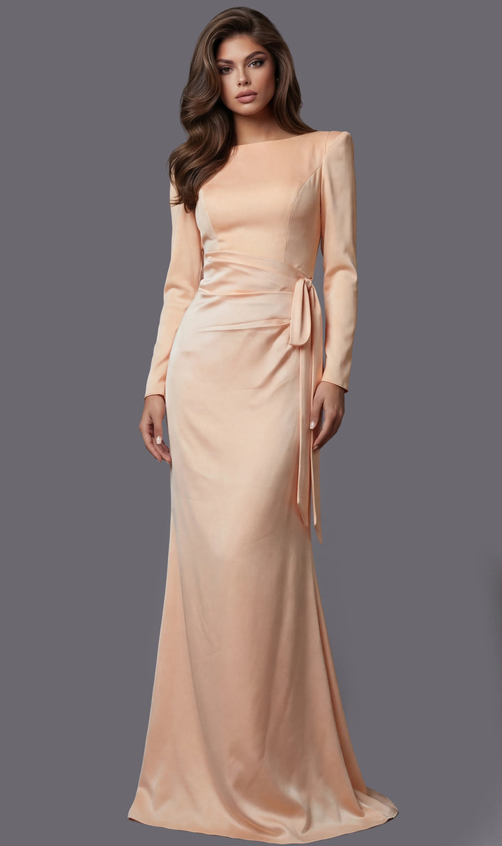 Jovani 51618 Elegant Long Sleeve Evening Gown With Side Tie Detail - FOSTANI.com
