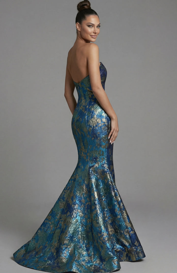 Jovani 51634 Strapless Metallic Brocade Mermaid Gown - FOSTANI.com