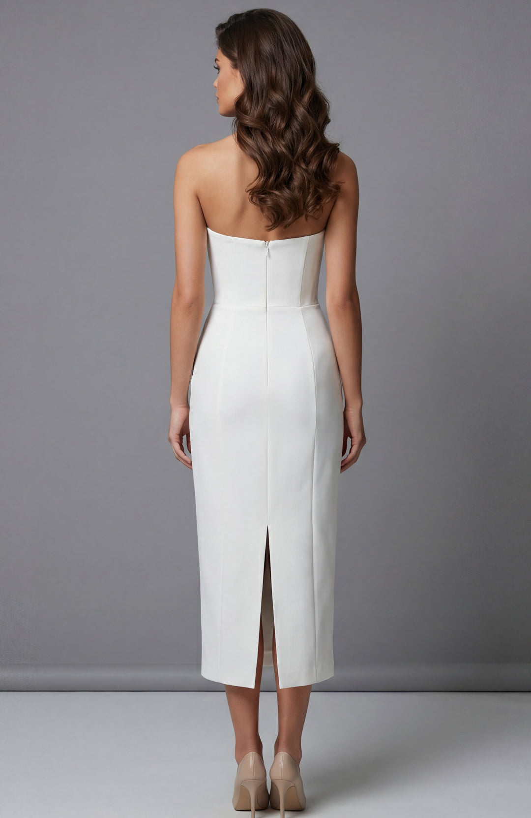 Jovani 51635 strapless midi dress, back