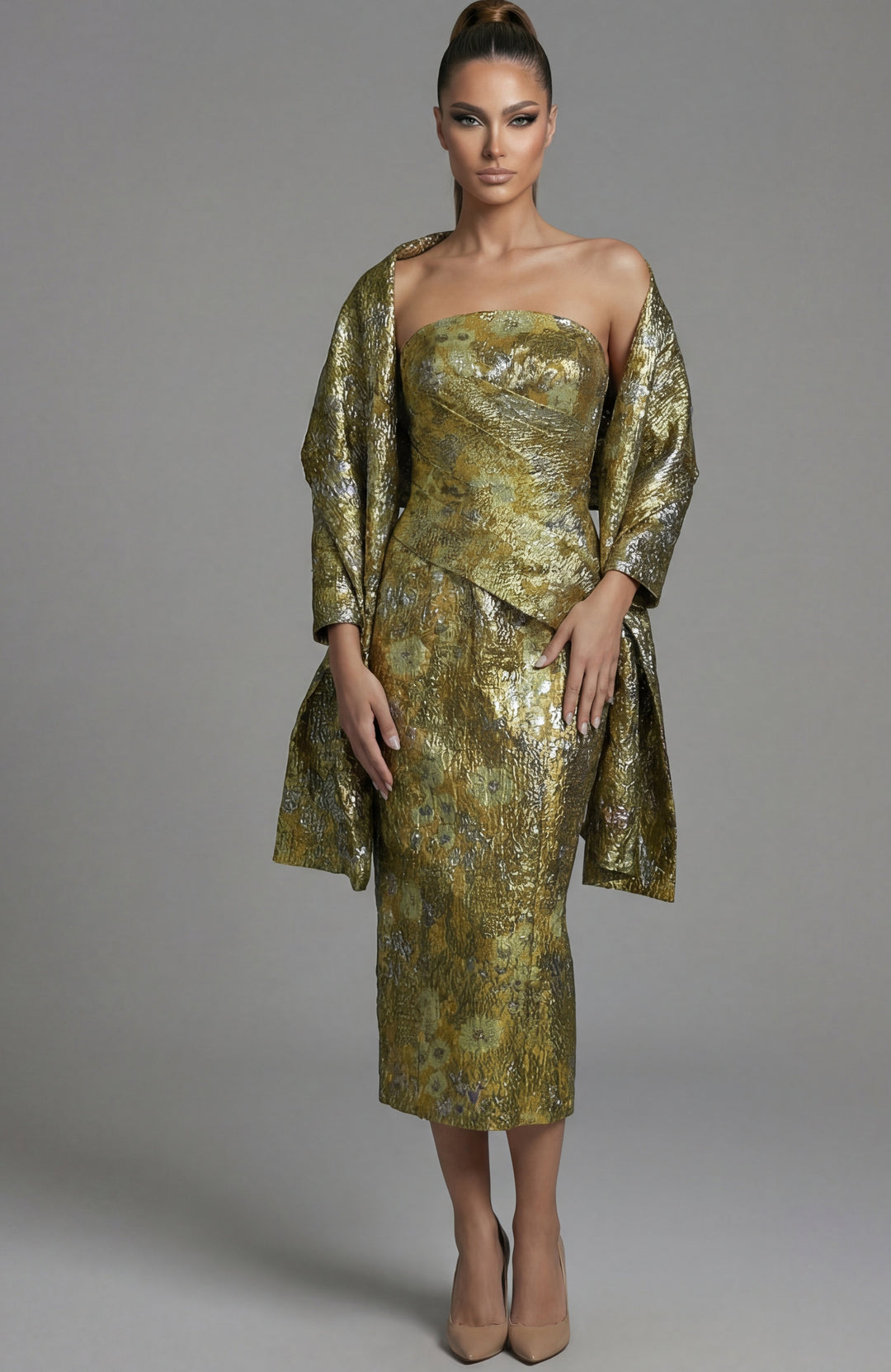 Jovani 51636 midi dress with wrap, angle