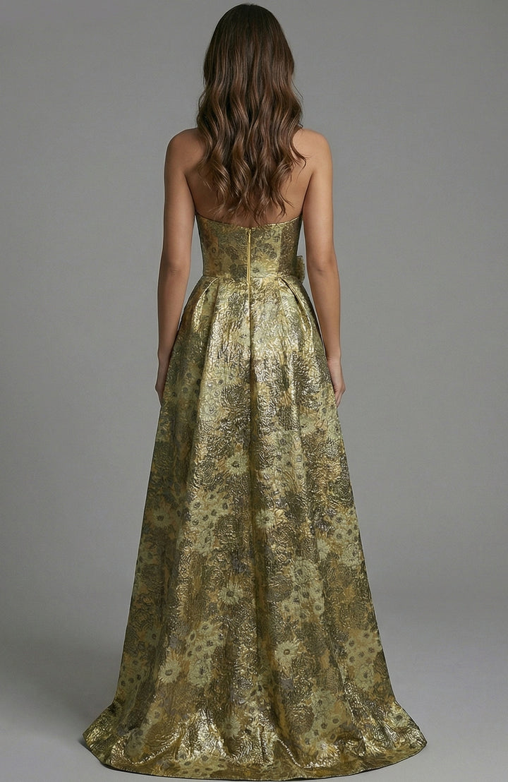 Jovani 51692 strapless gown with waist rosette, back