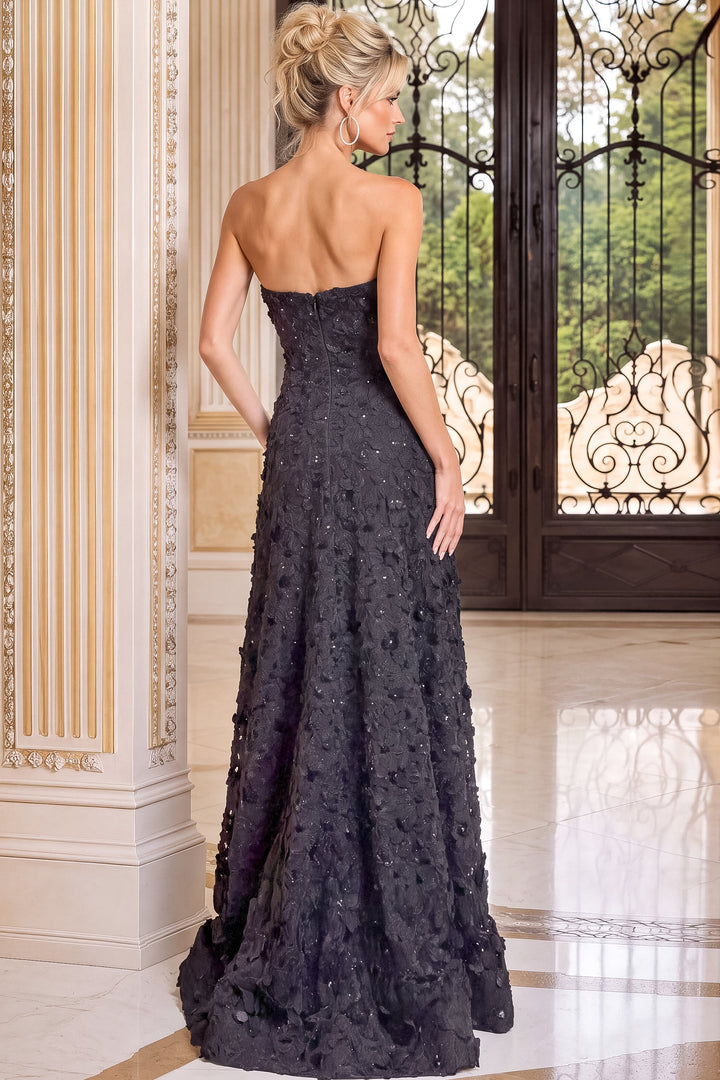 Jovani 51811 Black Strapless Textured Mermaid Evening Gown Back - FOSTANI.com