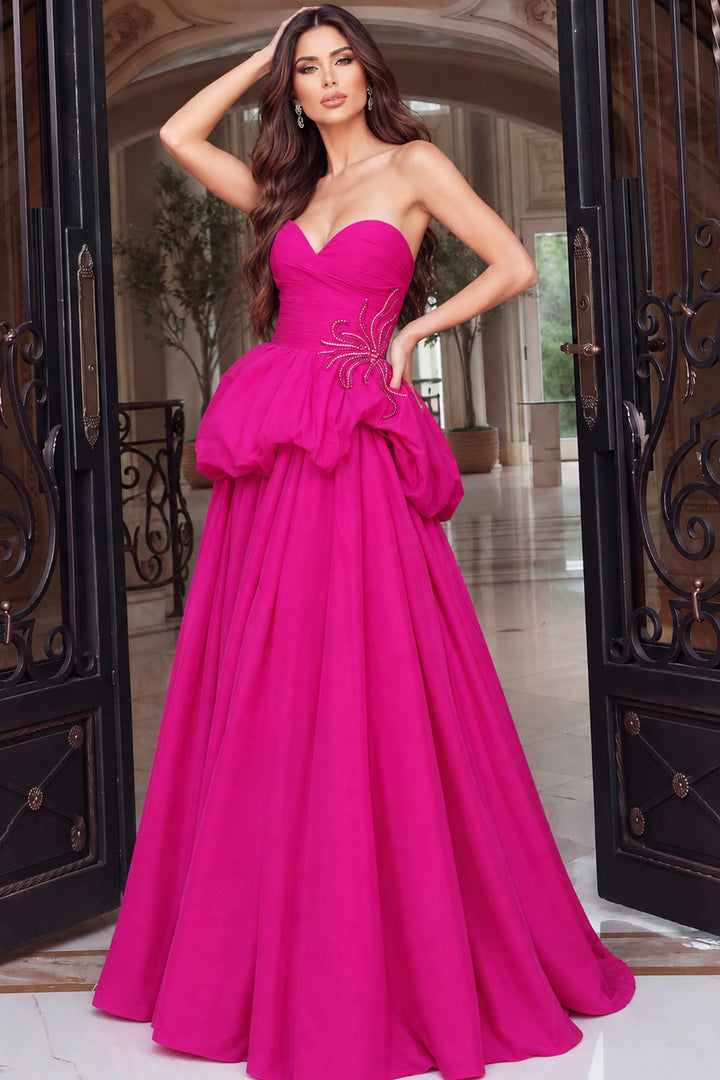 Jovani 53141 Strapless Sweetheart Bubble Peplum Ball Gown, front