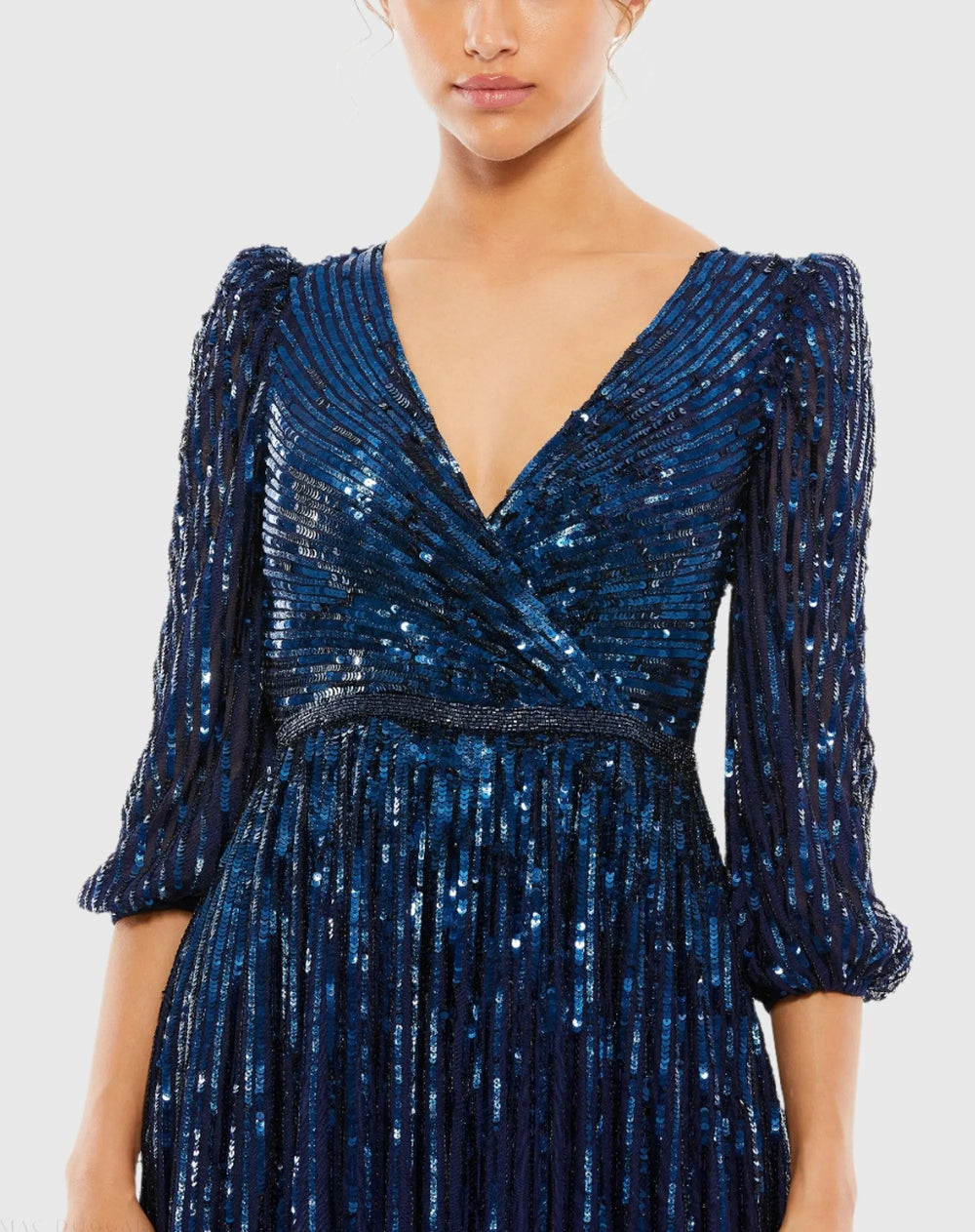 Mac Duggal 5509 Sequined Wrap Over 3/4 Sleeve Gown