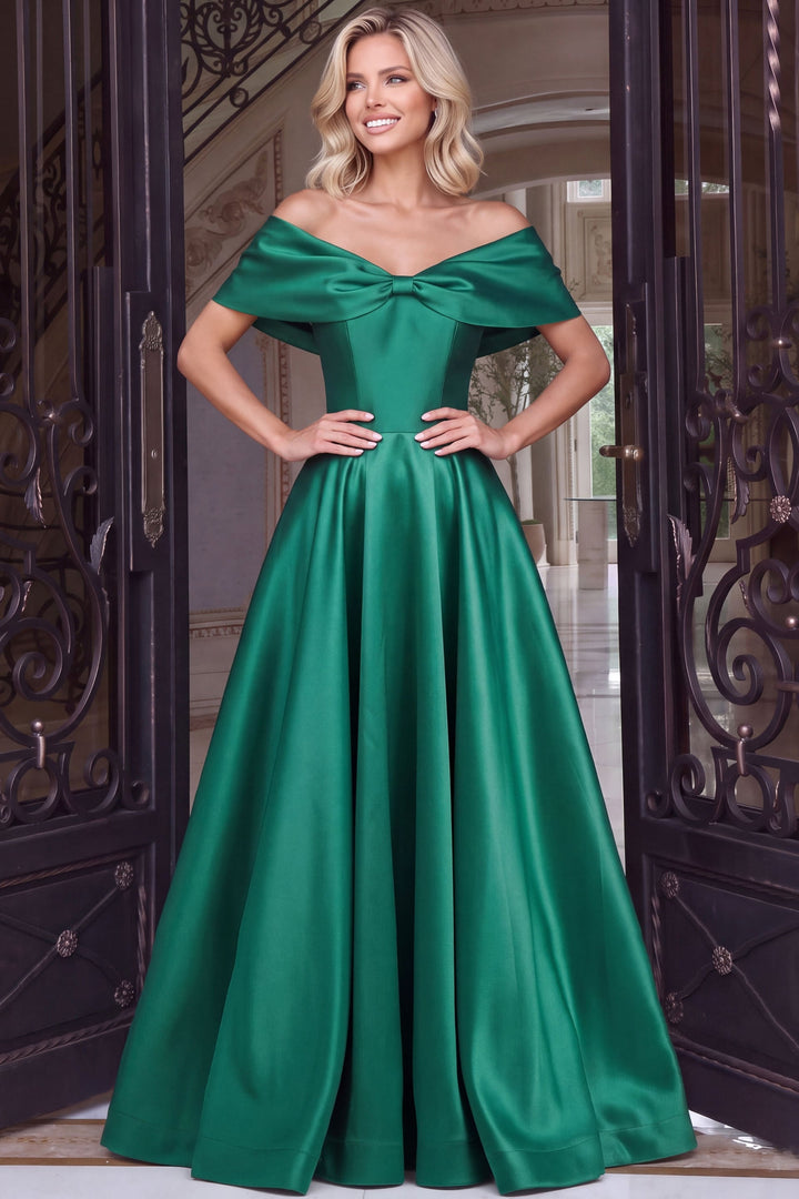 Jovani 55122 Off-the-Shoulder Pleated A-Line Evening Gown, front