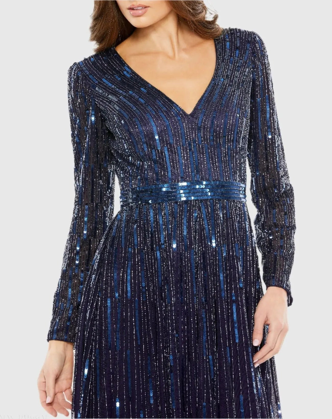 Mac Duggal 5528 Long Sleeve Tea Length Dress