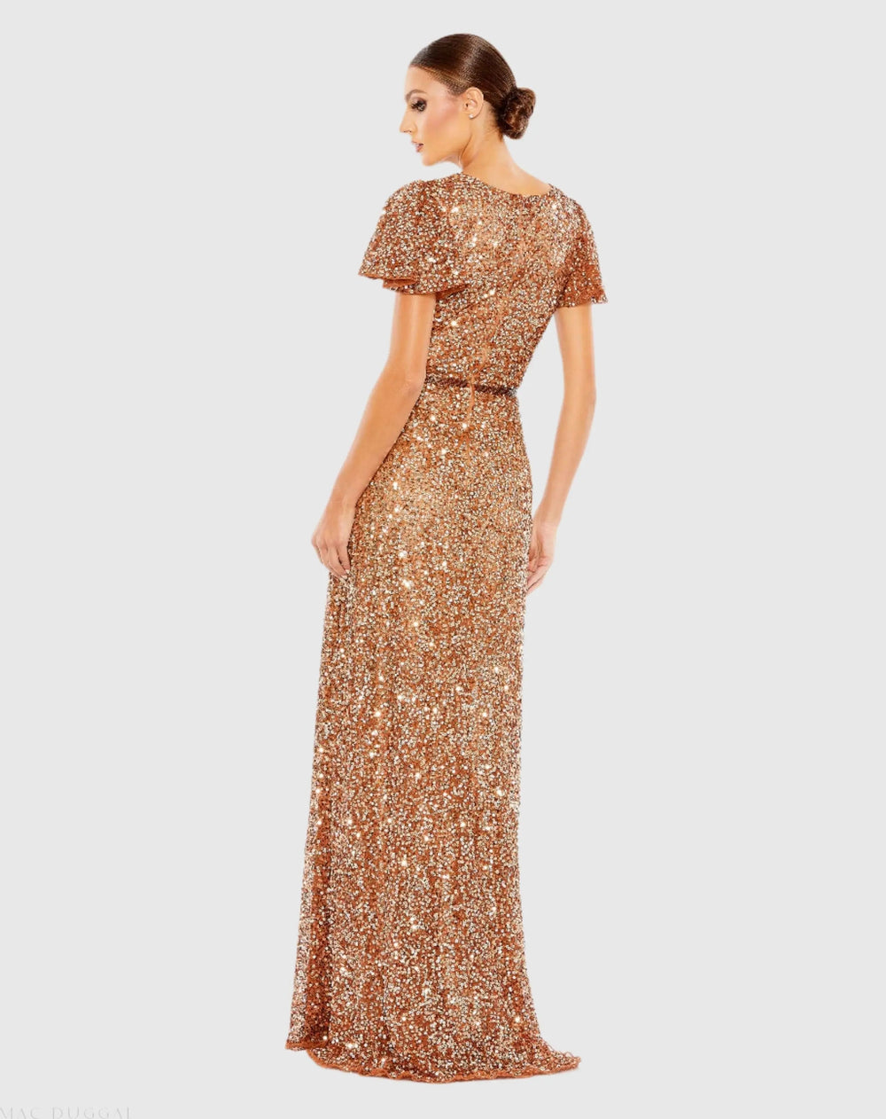 Mac Duggal 5540 Sequined Wrap Over Butterfly Sleeve Draped Gown