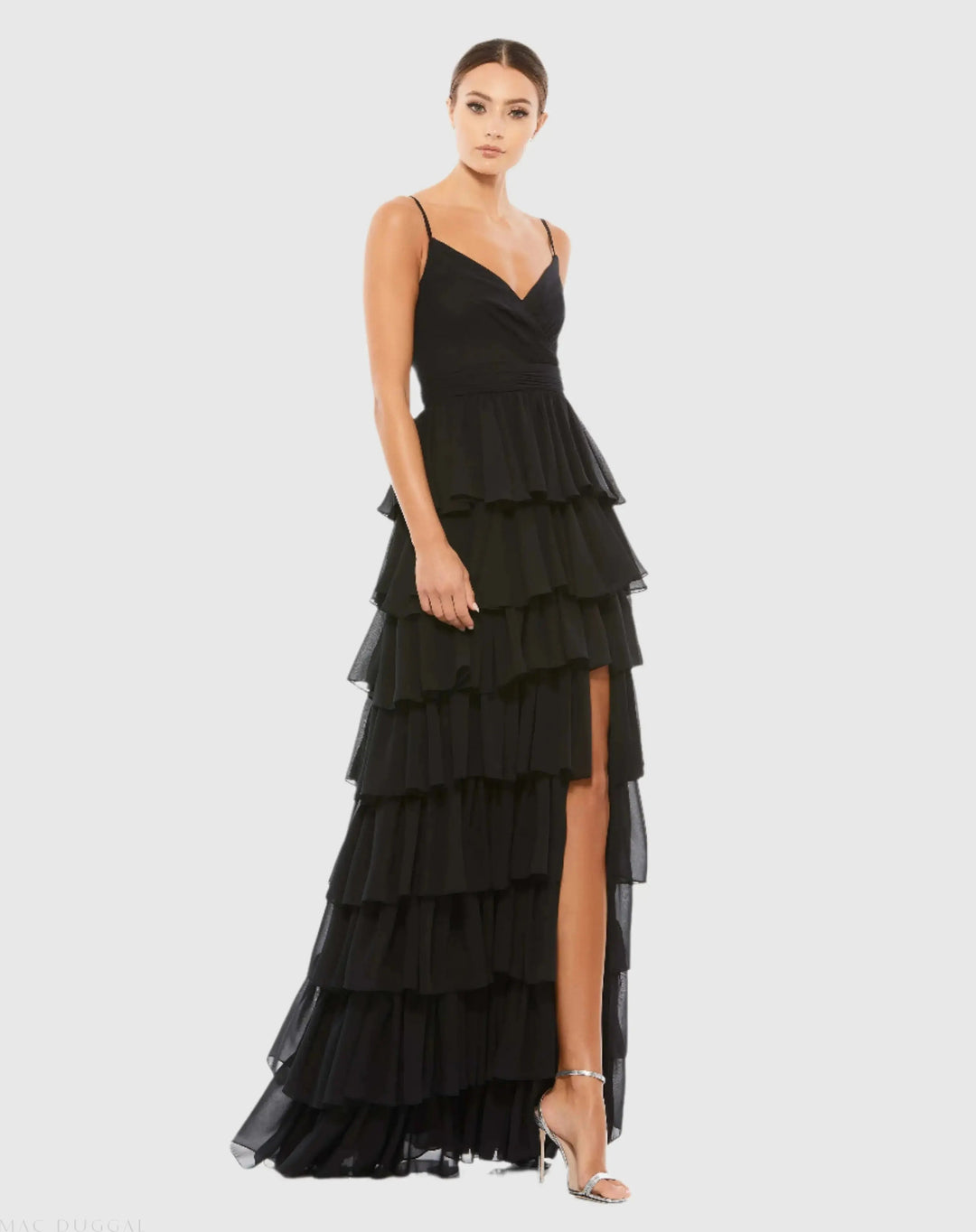 Mac Duggal 55416 V-Neck Sleeveless Gown with Ruffled Skirt