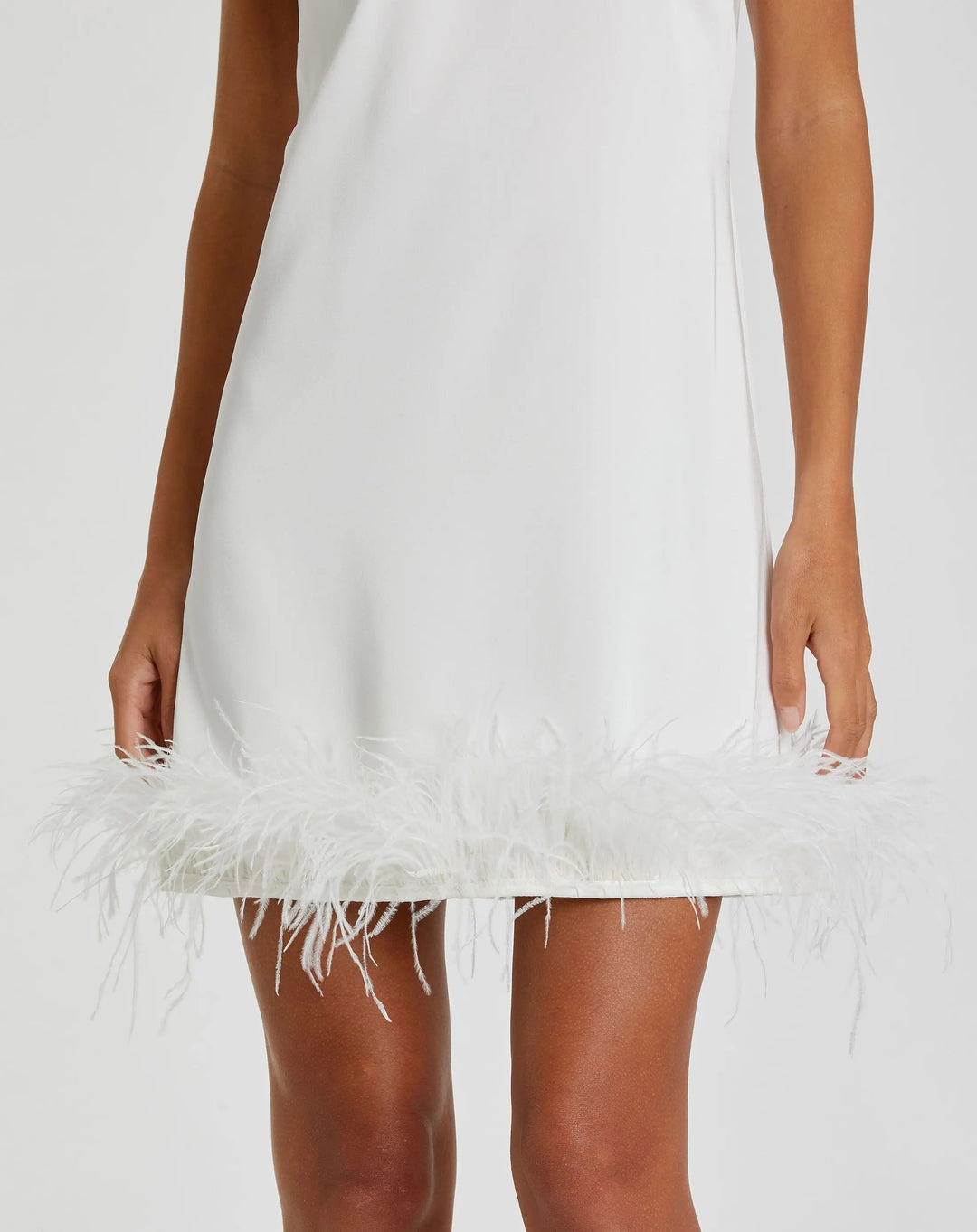 Mac Duggal 55805 Feathered Hem High Neck Sleeveless A Line Dress