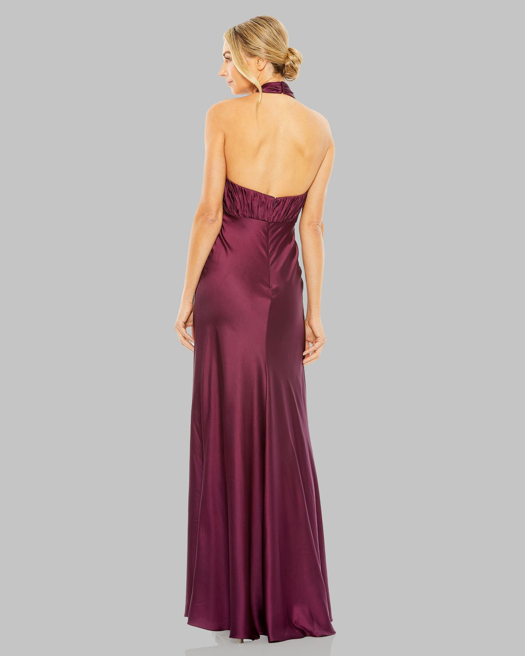 Mac Duggal 55995 Purple Pleated Halter Neck Satin Gown
