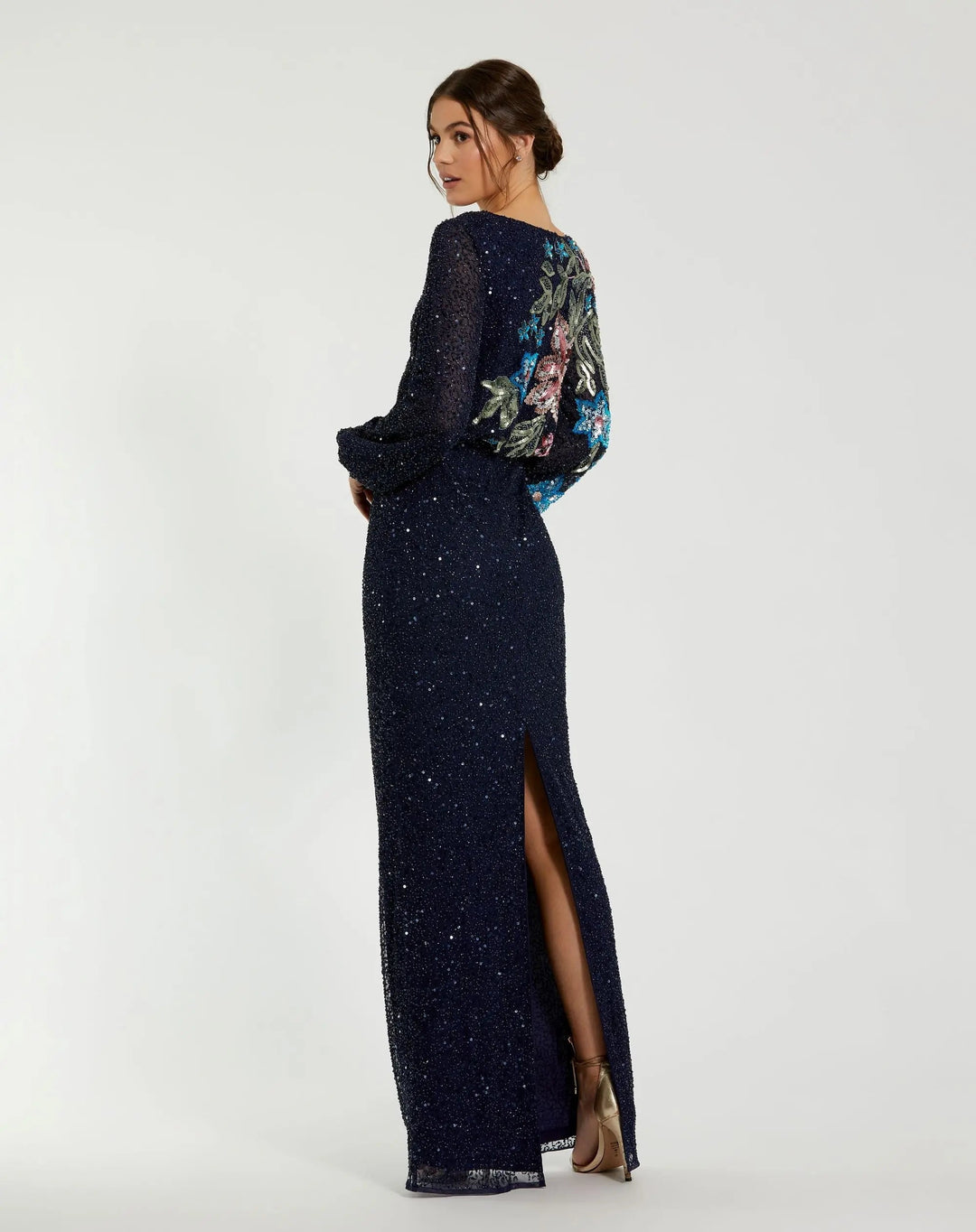 Mac Duggal 5615 High Neck Long Sleeve Sequin Evening Gown
