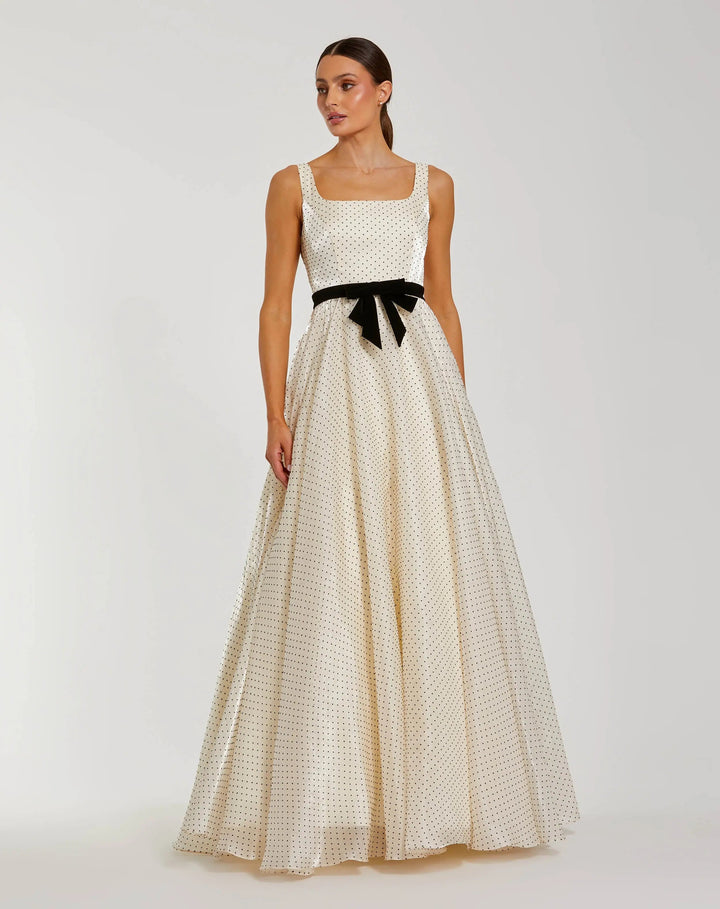 Mac Duggal 56185 Polka Dot Square Neck Ball Gown With Bow