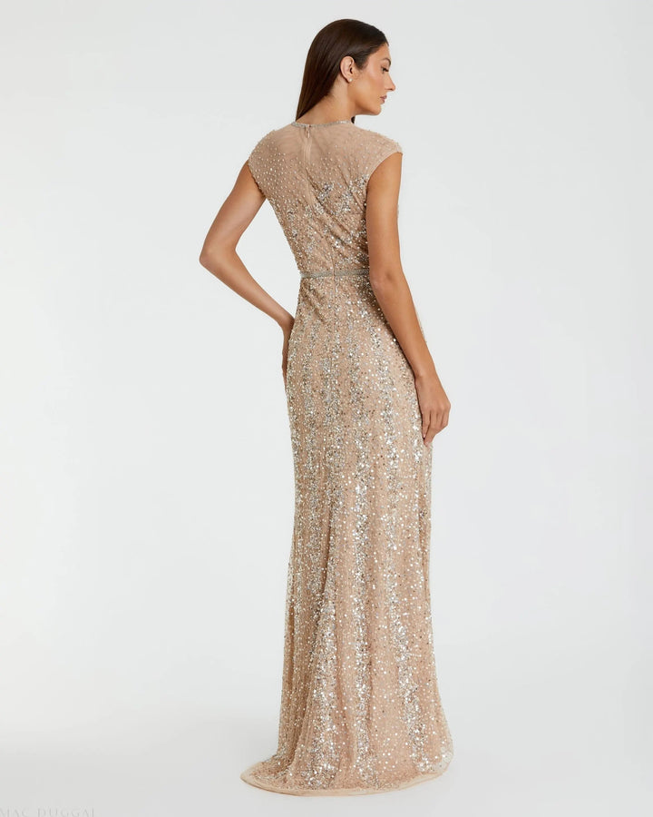 Mac Duggal 5619 Embellished Illusion High Neck Cap Sleeve Gown