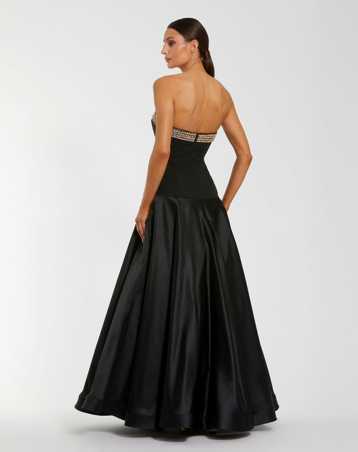 Mac Duggal 56231 Strapless Crepe Bodice Gown With Satin Skirt