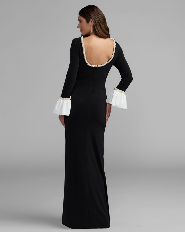 Mac Duggal 56234 Pearl Trim Long Sleeve Gown
