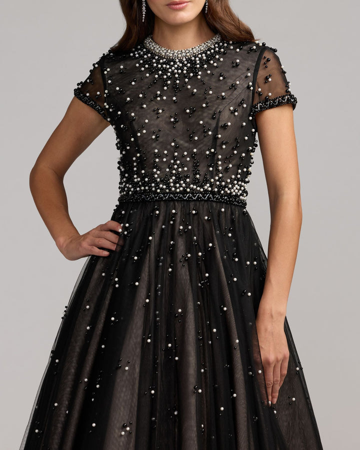 Mac Duggal 56255 Embellished Pearl Tulle Midi Dress