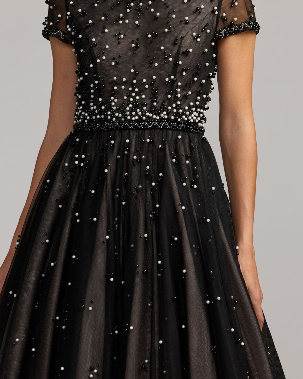 Mac Duggal 56255 Embellished Pearl Tulle Midi Dress