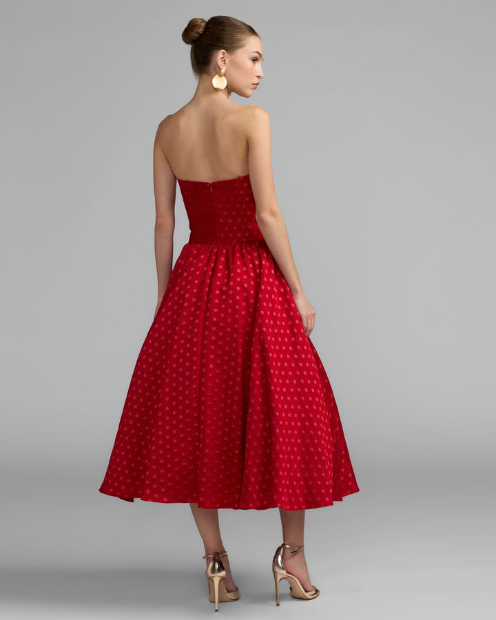 Mac Duggal 56273 Strapless Polka Dot Brocade Midi Dress