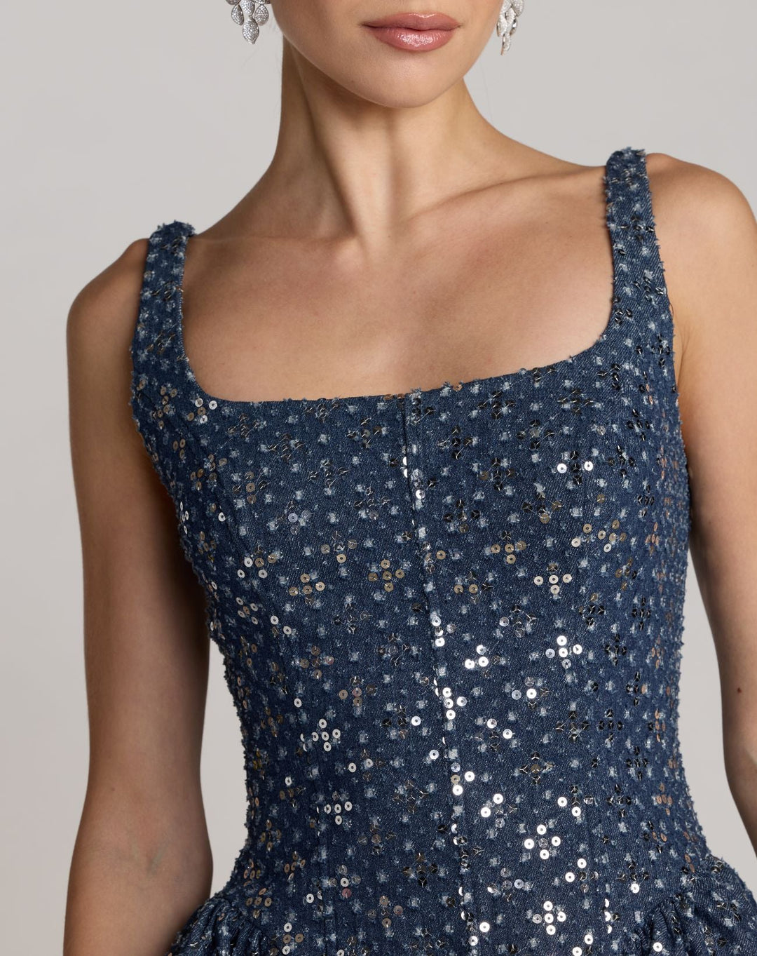 Mac Duggal 56299 Blue Sleeveless Sequin Denim Mini Dress
