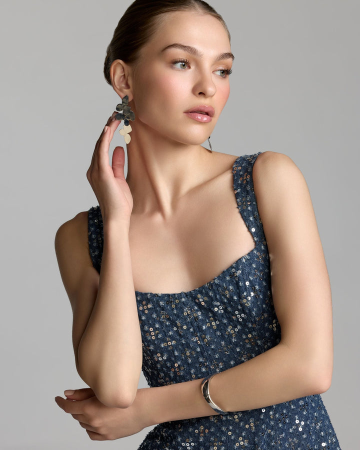 Mac Duggal 56300 Sleeveless Sequin Denim Midi Dress