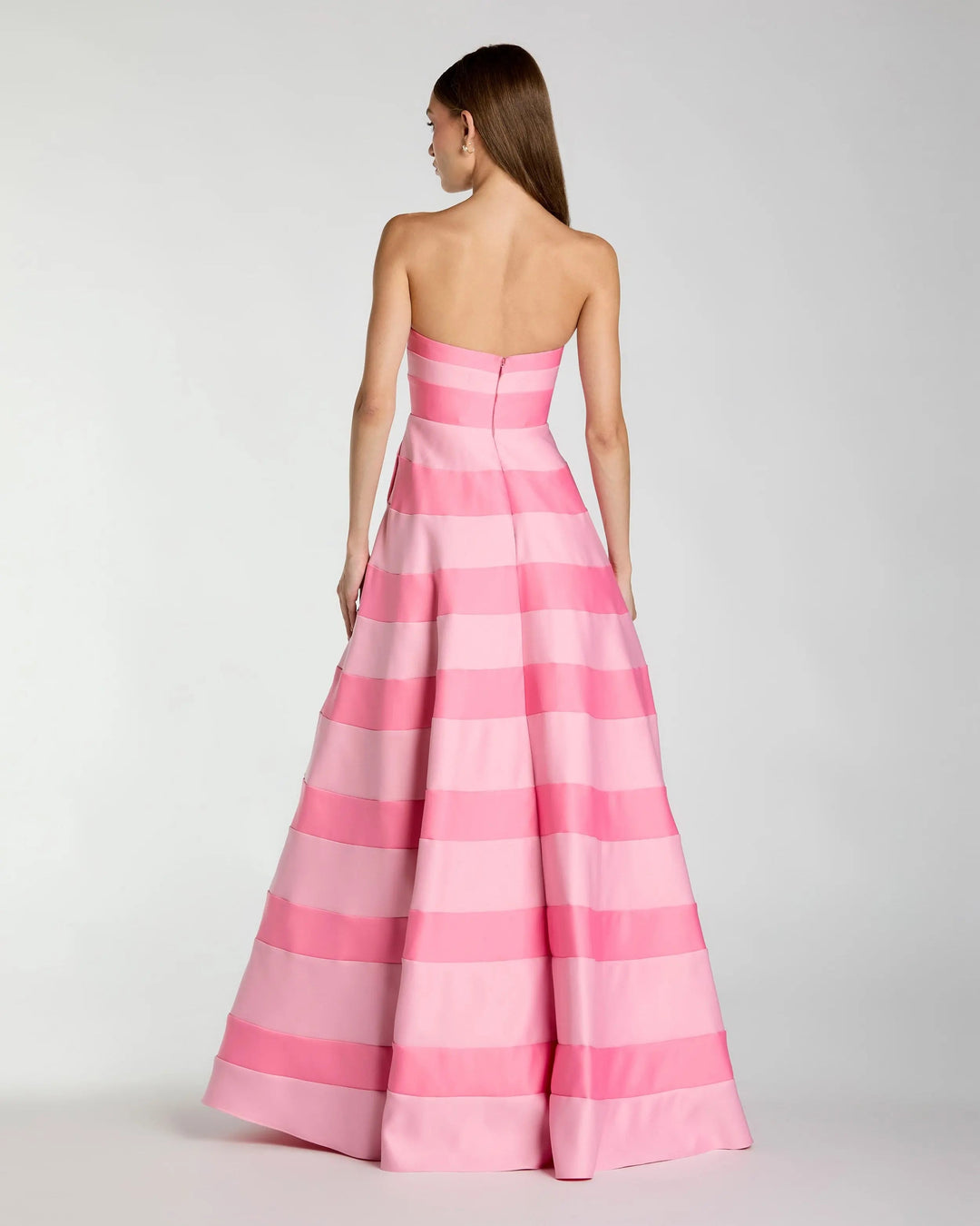 Mac Duggal 9956353P Pink Striped Strapless Satin Ballgown With Pockets