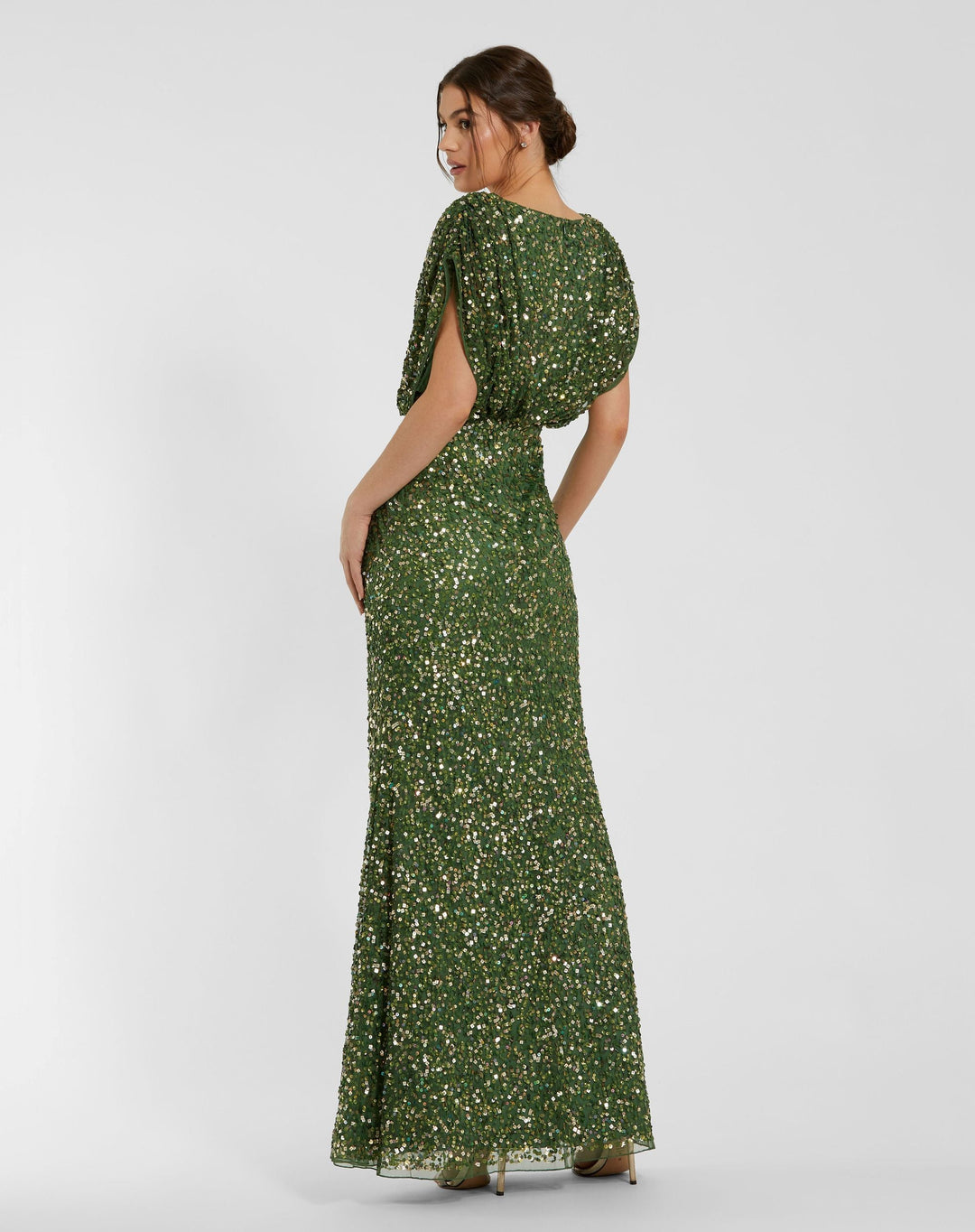 Mac Duggal 5640 Sequin Draped Sleeve V-Neck Dress