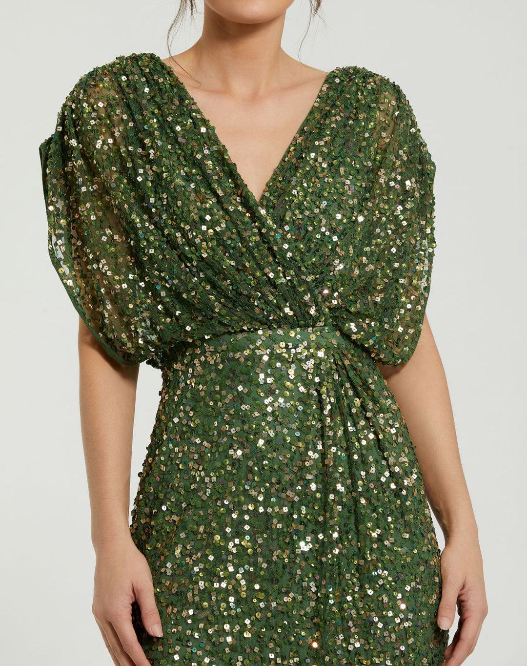 Mac Duggal 5640 Sequin Draped Sleeve V-Neck Dress