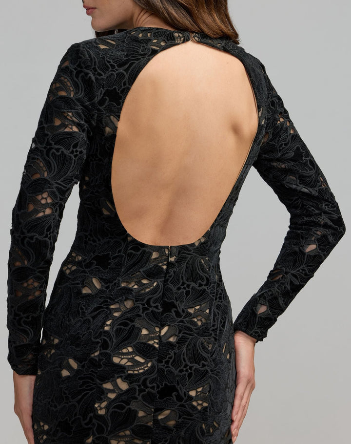 Mac Duggal 56436 Long Sleeve Open Back Embroidered Gown