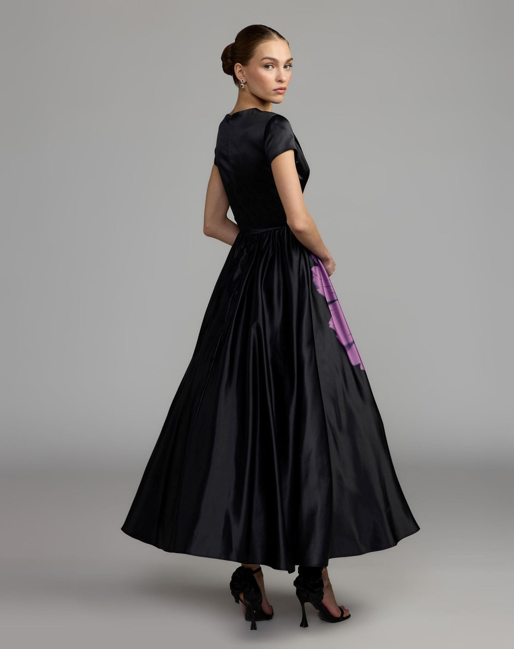 Mac Duggal 56471 Satin Cap Sleeve Floral Printed A-Line Dress