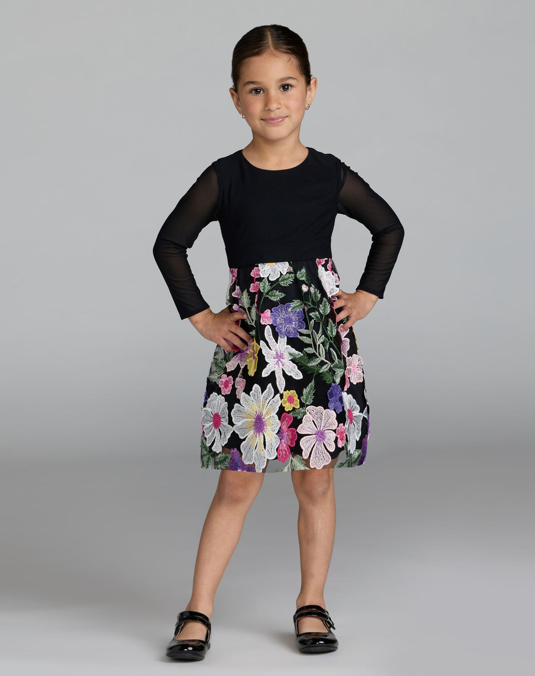 Mac Duggal 56539 Girls Long Sleeve Floral Embroidered Dress