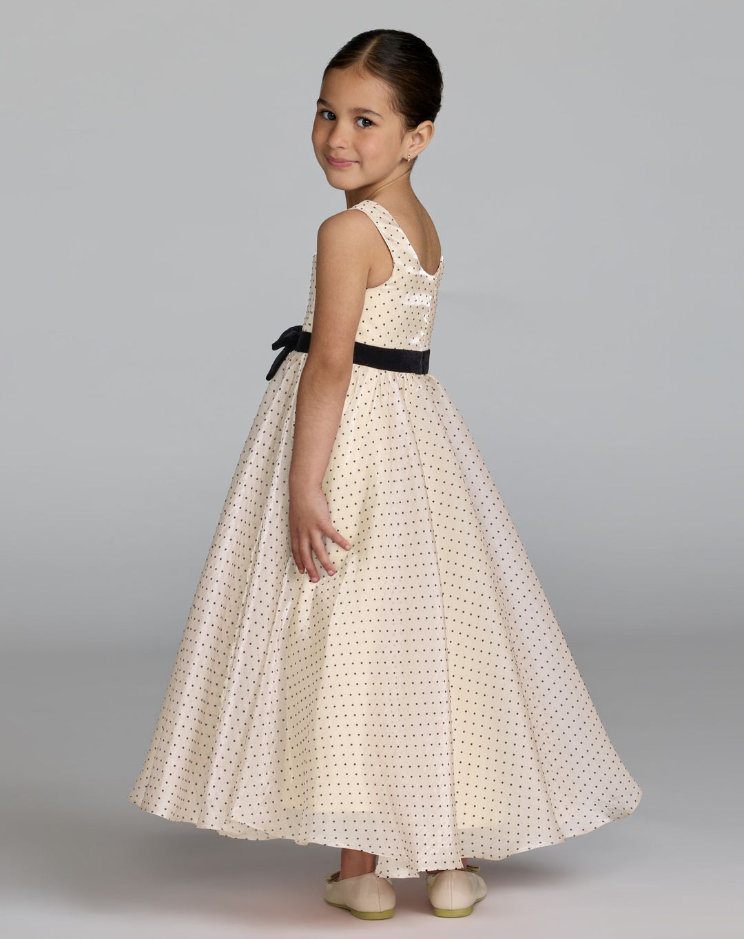 Mac Duggal 56540 Girls Polka Dot Square Neck Dress With Bow