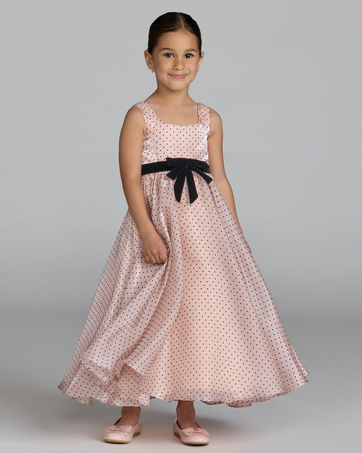 Mac Duggal 56540 Girls Polka Dot Square Neck Dress With Bow
