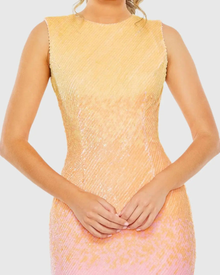 Mac Duggal 5772 High Neck Ombre Sequin Cocktail Dress