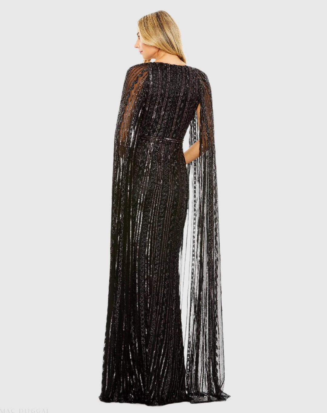 Mac Duggal 5915 Sequined V-Neck Gown with Cape Sleeves