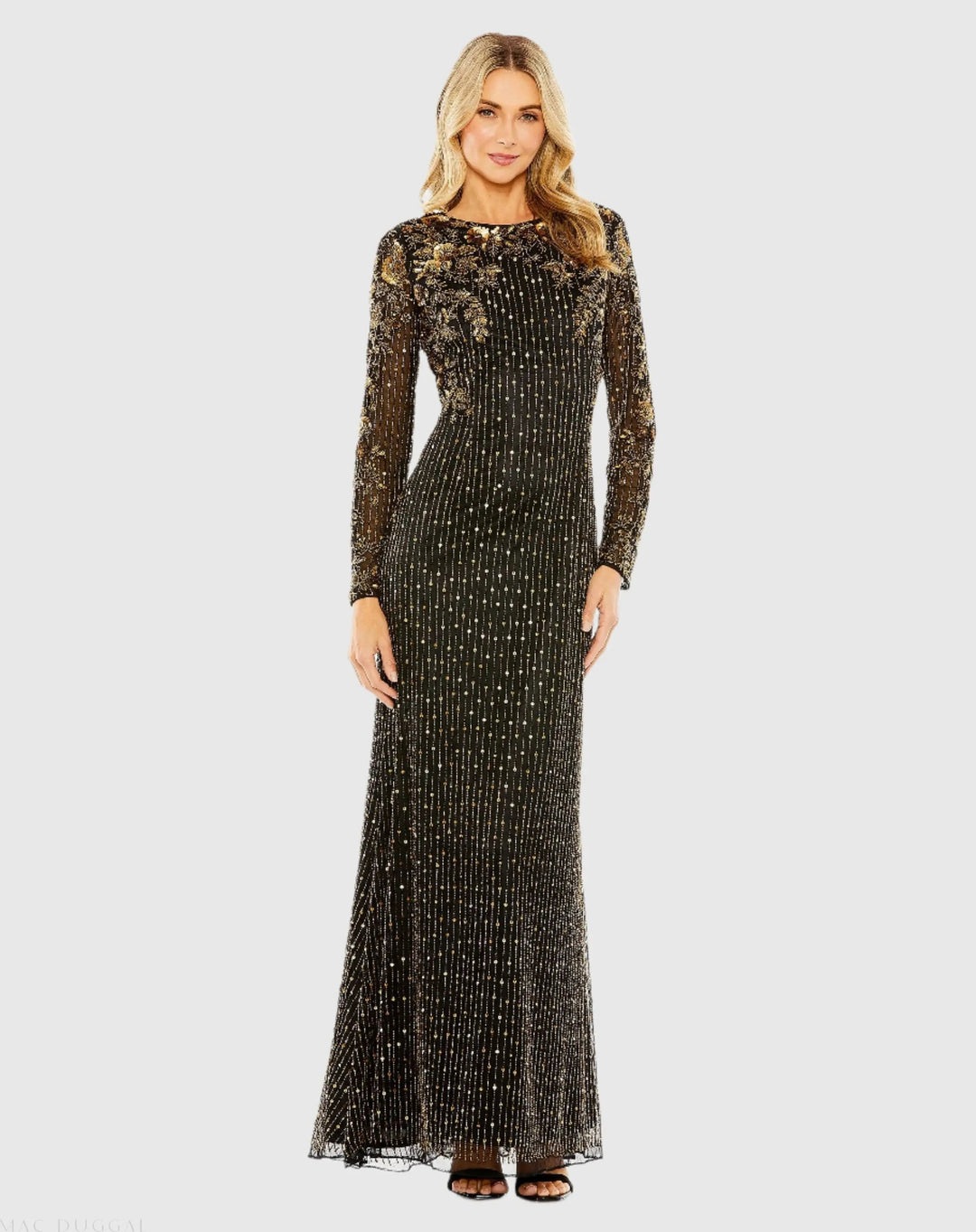 Mac Duggal 5956 High Neck Long Sleeve Embellished Gown
