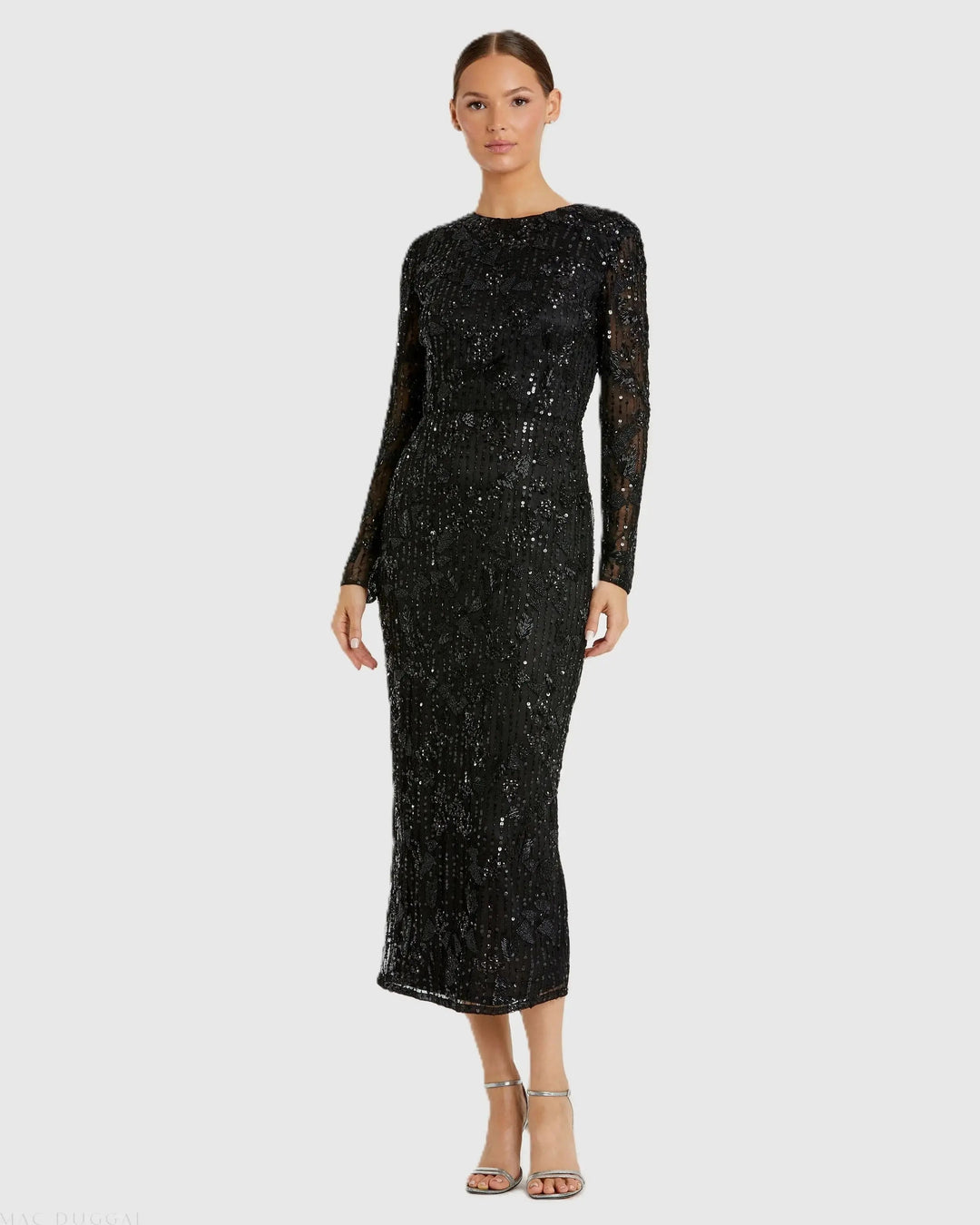 Mac Duggal 5988 High Neck Long Sleeve Embellished Dress