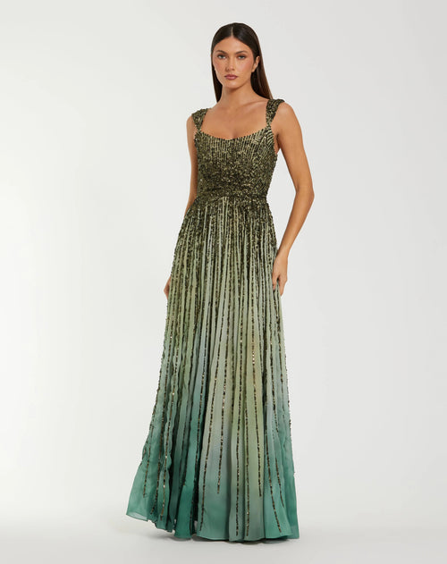 Mac Duggal 6205 Sleeveless Sequin A Line Ombre Dress